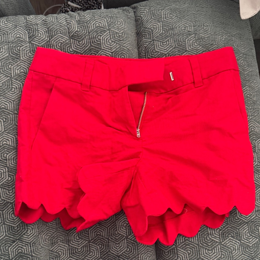 J. Crew Vibrant Red High Waist Scalloped Shorts